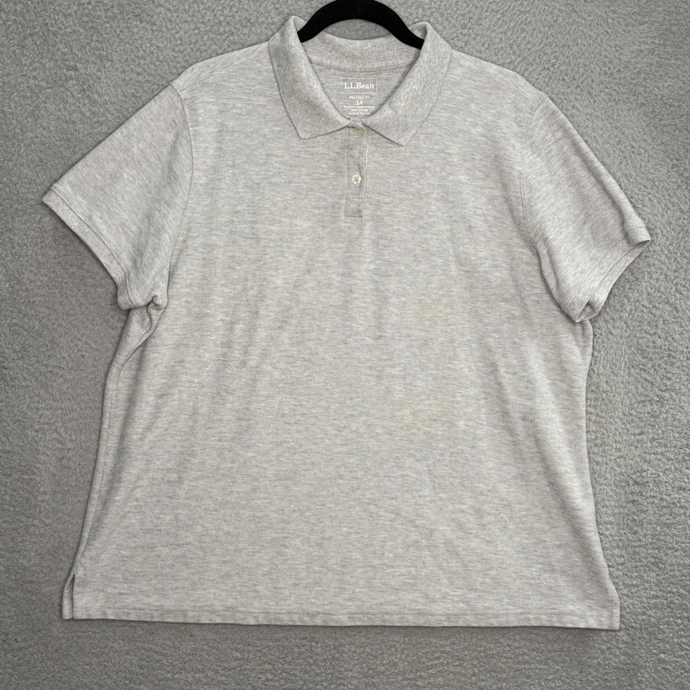 LL Bean Womens Relaxed Fit Polo Shirt 1X Heather Gray 100% Cotton 269101 Pique